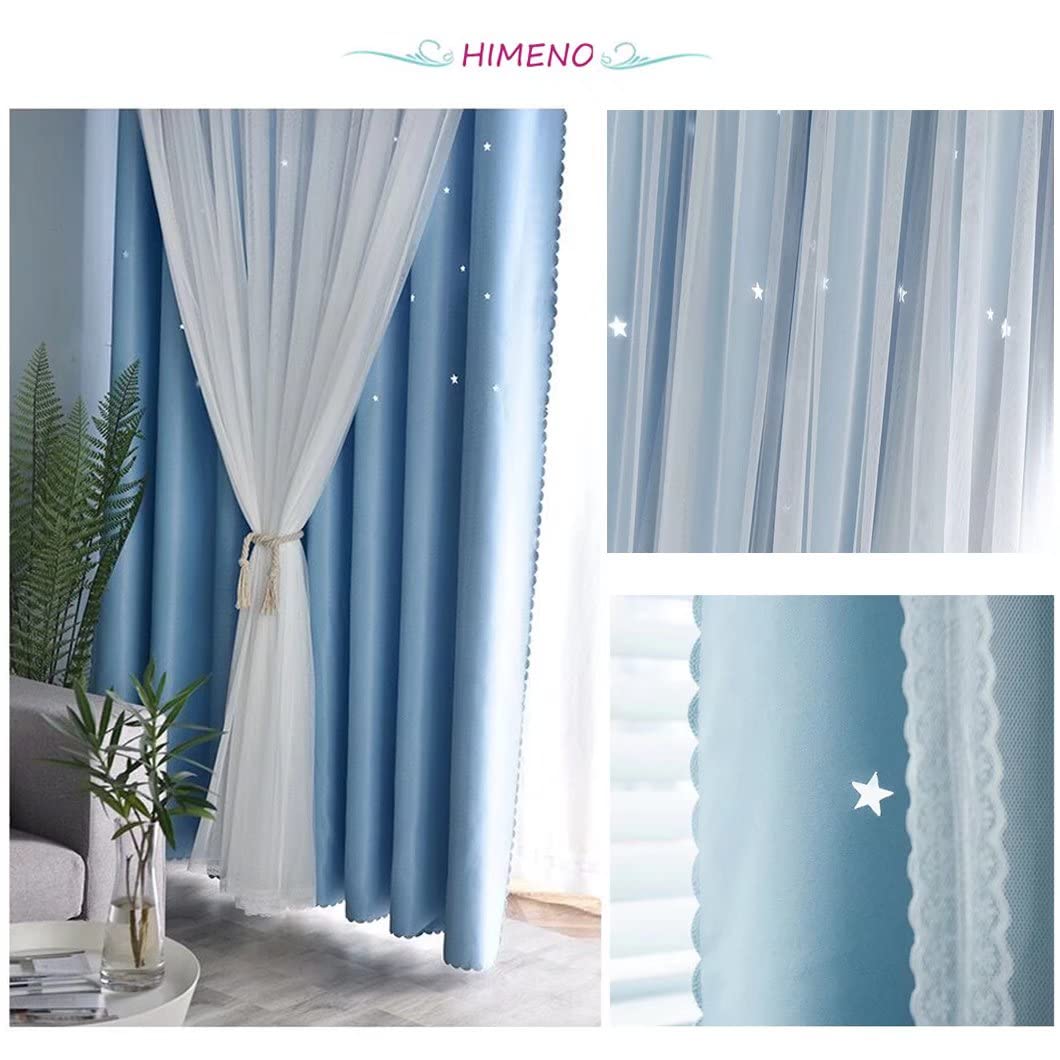 Amazon｜姫系 遮光カーテン 可愛い 星 カーテン 遮光 遮像 目隠し